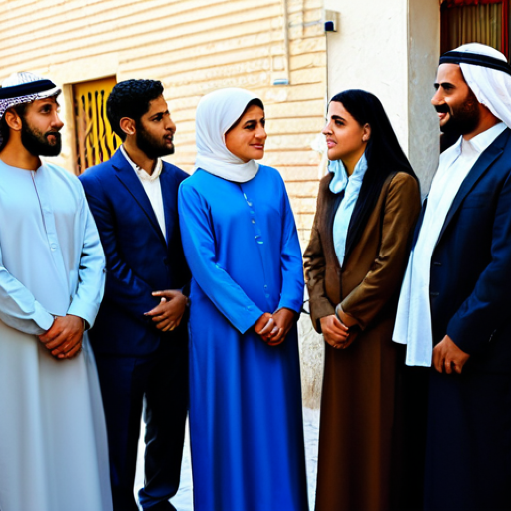Community Empowerment**

"A group of diverse, fully clothed individuals (men, women, and youth) participating in a community meeting in a vibrant, colorful neighborhood in a Middle Eastern city, appropriate attire, discussing local issues, safe for work, perfect anatomy, natural proportions, professional photo, community empowerment, modest dress."

**