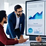 참여형 연구에서의 커뮤니케이션 툴 - A diverse group of Arab researchers in a modern office setting collaborating around a large digital ...