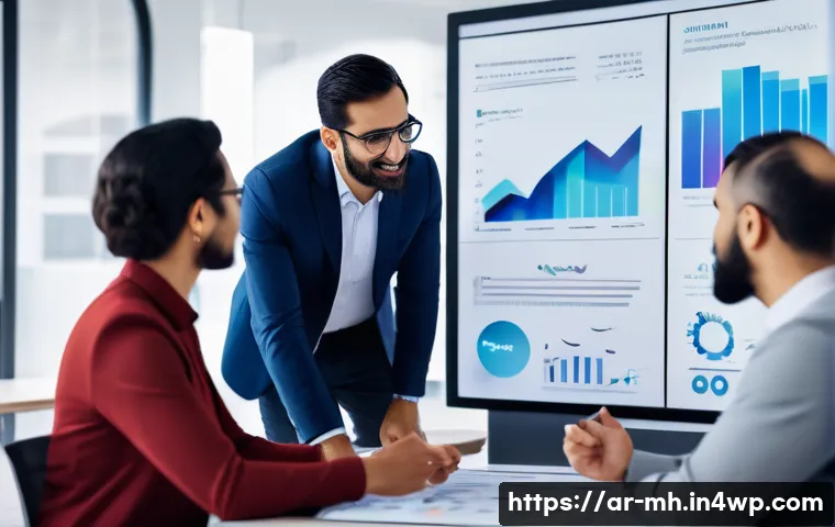 참여형 연구에서의 커뮤니케이션 툴 - A diverse group of Arab researchers in a modern office setting collaborating around a large digital ...