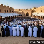 참여형 연구의 문화적 접근 - A vibrant community gathering in a traditional Middle Eastern village setting, with diverse groups o...