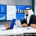 참여형 연구에서의 데이터 관리 방법 - A professional Middle Eastern research team collaborating in a modern office setting, surrounded by ...